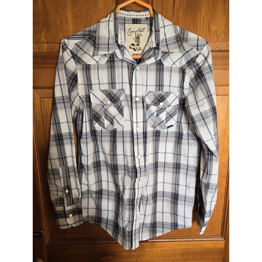 Coastal Pearl Snap Plaid Shirt Mens Small Long Sleeve Mens/Teens C Measurements